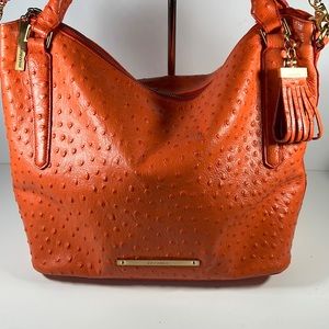 Brahmin Norah ostrich orange satchel/ shoulder handbag